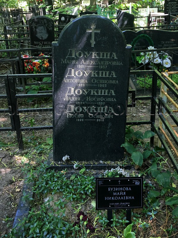 Могила М.Н. Бузиновой и ее родных на Кузьминском кладбище. Общий вид