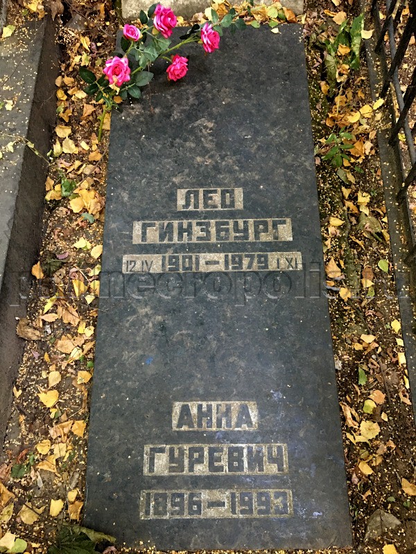 Плита на могиле Л.М. Гинзбурга на Востряковском Центральном кладбище