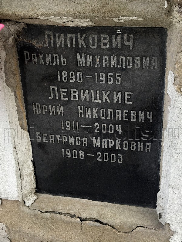 Плита на захоронении праха Ю.Н. Левицкого на Донском кладбище
